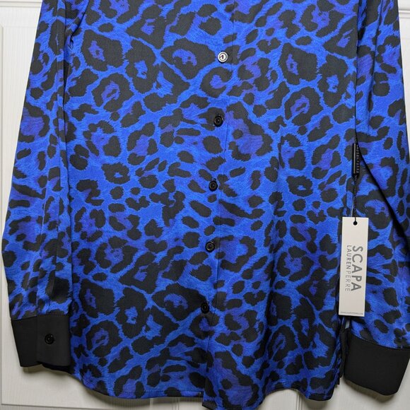 Scapa Lauren Perre Duchessa XS Royal Blue Black Animal Print Shirt NWT - Picture 4 of 16